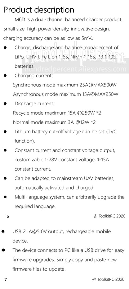 ToolkitRC M6D V3 Charger Black DC 500W Intelligent Dual Channel 1S 2S 3S 4S 5S 6S Toy Model Car Lithium Battery Fast Charging