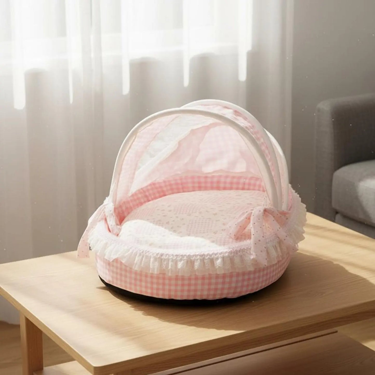 Princess Design Feline Bed Breathable Semi Enclosed Pet Bed Cradle Pet Nest Soft Lace Trim for Cats