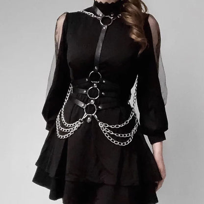 Bondage Flirt Toys Leather Clothes Shiny Leather New Metal Chain Stage Performance Clothes Erotic Supplies BDSM