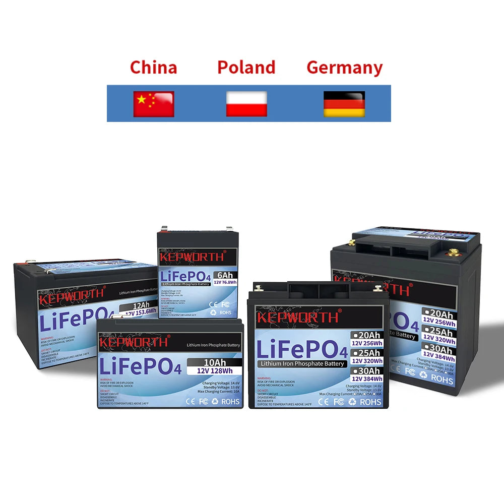 12V/24V LiFePO4 Battery with BMS - 30/50/100/120/135/300Ah for Golf Cart, Solar, RV, EV - Long Lifespan