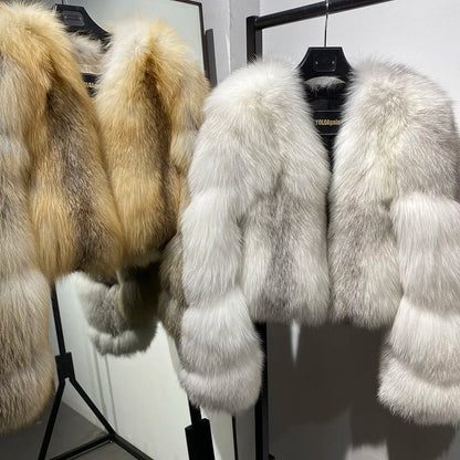 YOLOAgain Women's Natural Fox Fur Jacket 2025 Winter Warm Luxury Real Fox Fur Coat