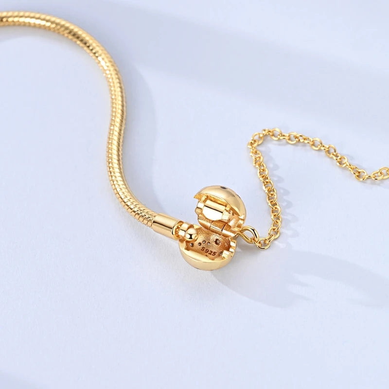 Original Bracelet 925 Sterling Silver Charm Bracelet 17-20CM Golden Heart Love Key Clover Bracelet Bangle Women Jewelry Gift