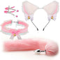 5 In 1 Fox Tail Butt Plug Set Cat Ears Headband Choker Ball Gag Nipple Clamps BDSM Cosplay Pet Play Accessories for Couples