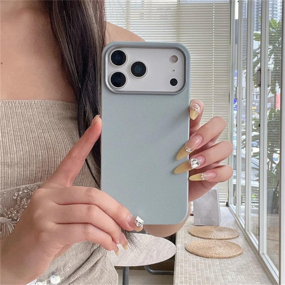 17 Case Leather Skin Soft TPU Cover for iPhone Air 16 Plus 14 12 13 15 16E 11 Pro Max Shockproof Phone Funda Capa Coque