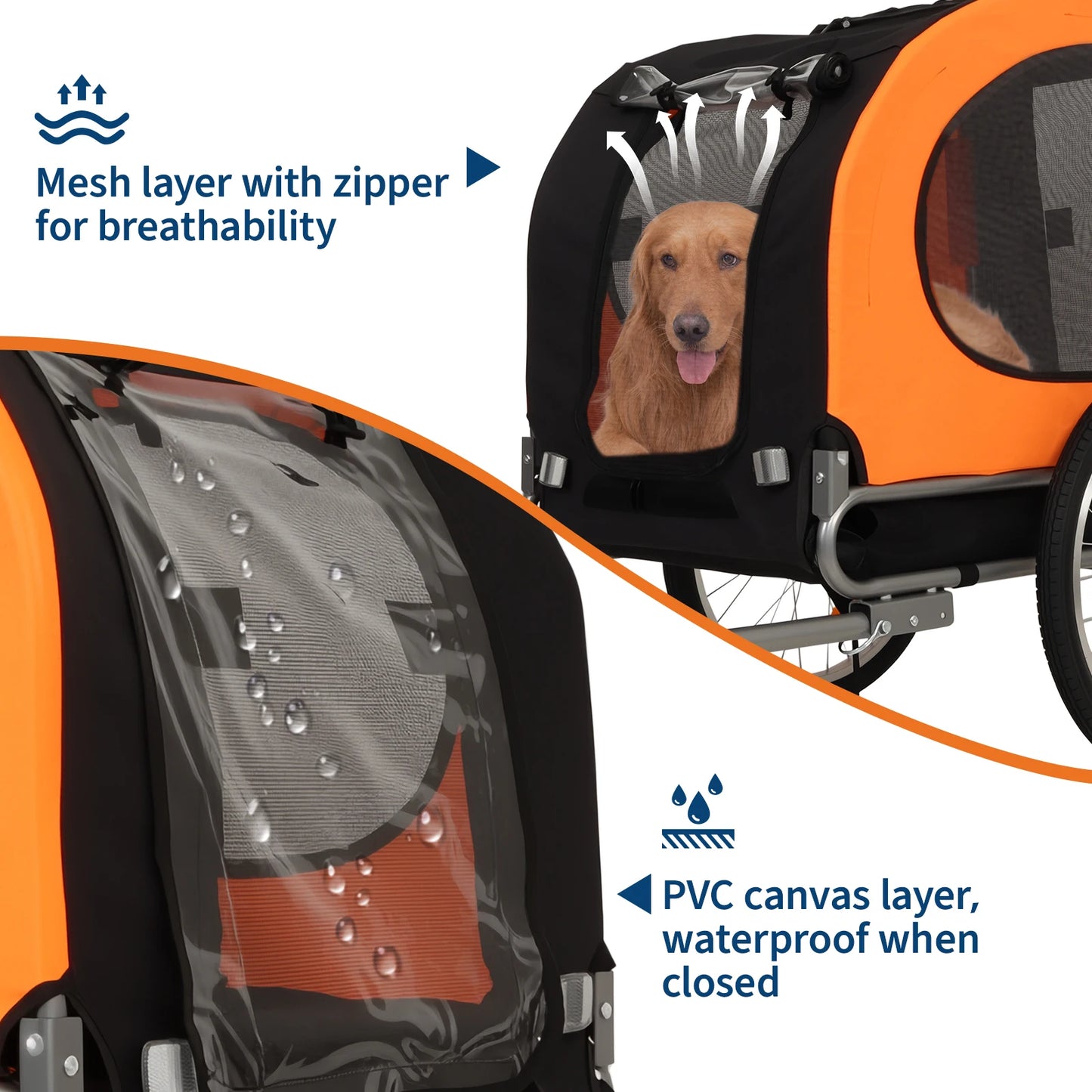 Heavy Duty 2-in-1 Dog Bike Trailer & Jogging Stroller for Medium/Large Dogs - 88 Lb/40 kg, Ventilated Waterproof Cabin, Collapsible Steel Frame, Quick-Release Wheels, All-purpose Hitch (20-29' Bikes)