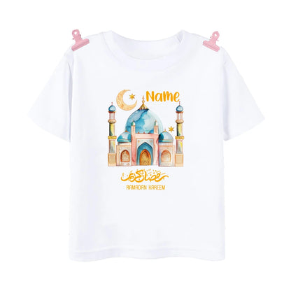 Personalized Eid Mubarak Printed Kids Shirts Custom Name Eid Ramadan Child T-shirt Tops Islamic Muslim Holiday Boys Girls Outfit