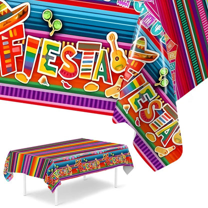 Mexican Stripes Plastic Tablecloth Holiday Party Decor Day of The Dead Waterproof Rectangle Tablecloth Mexican Fiesta Decoration