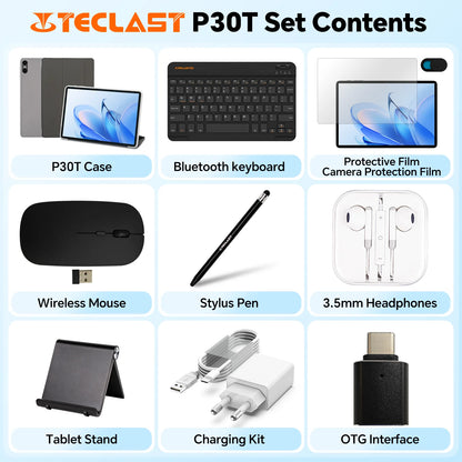 Teclast P30T Set 10.1" Tablet Android 16 Gemini AI Unisoc 8-core CPU 16GB(3GB+13GB Expansion) RAM 128GB ROM 6000mAh Keyboard/Case/Mouse/Stylus/Headphone/Stand