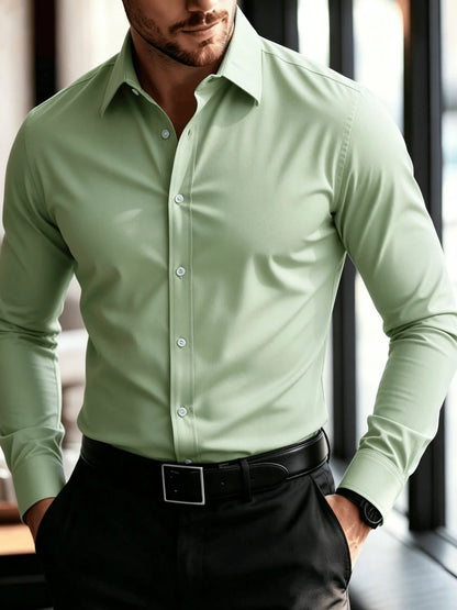 2025 Men's Shirt Brand New Solid Color Long Sleeve Smart Casual Four Season Elastic Male Business Shirts
