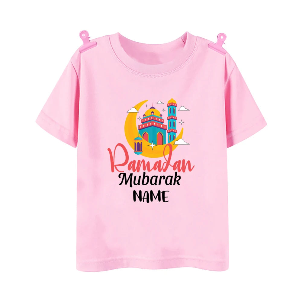 Personalized Eid Mubarak Printed Kids Shirts Custom Name Eid Ramadan Child T-shirt Tops Islamic Muslim Holiday Boys Girls Outfit