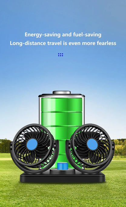 Car Fan 360° Adjustable 2 Head Air Fan Automotive Electric Fan USB/12V/24V 2 Speeds Car Silent Fan For Home Desk
