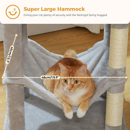 Multi-Level Cat Tree for Indoor Cats Large Cat Tower with Cozy Condo Hammock Sisal Scratching Posts Cat Scratchers Bed Cat Toys