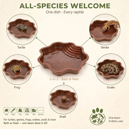 Turtle Bathing Pool Plastic Reptile Water Bowl with Ramp Non Slip Feeding Tray for Tortoise Gecko Frog Snake Terrarium Decor