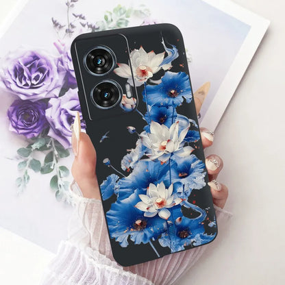 Case For Motorola Edge 50 Fusion Cover XT2429-1 Popular Flower Soft Black Silicone Phone Cases For Motorola G96 5G MotoG96 Funda