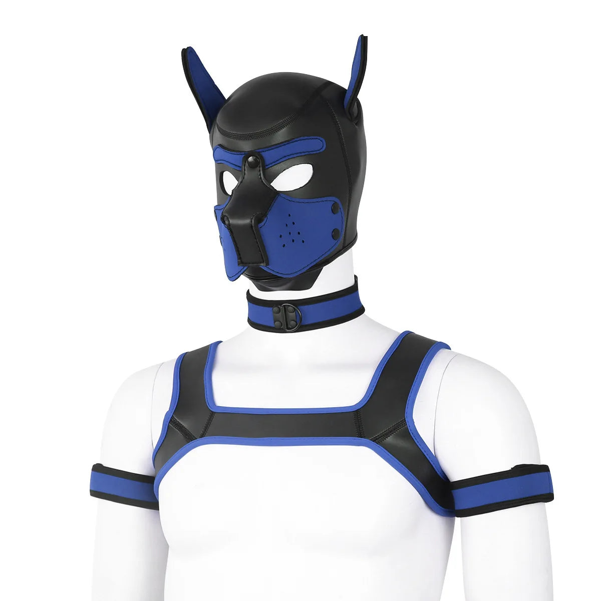 Large Size Puppy Cosplay Neoprene Fetish Hood Mask Kit with Chest Strap Collar Armband Sex Costumes for Bdsm Slave Role Play