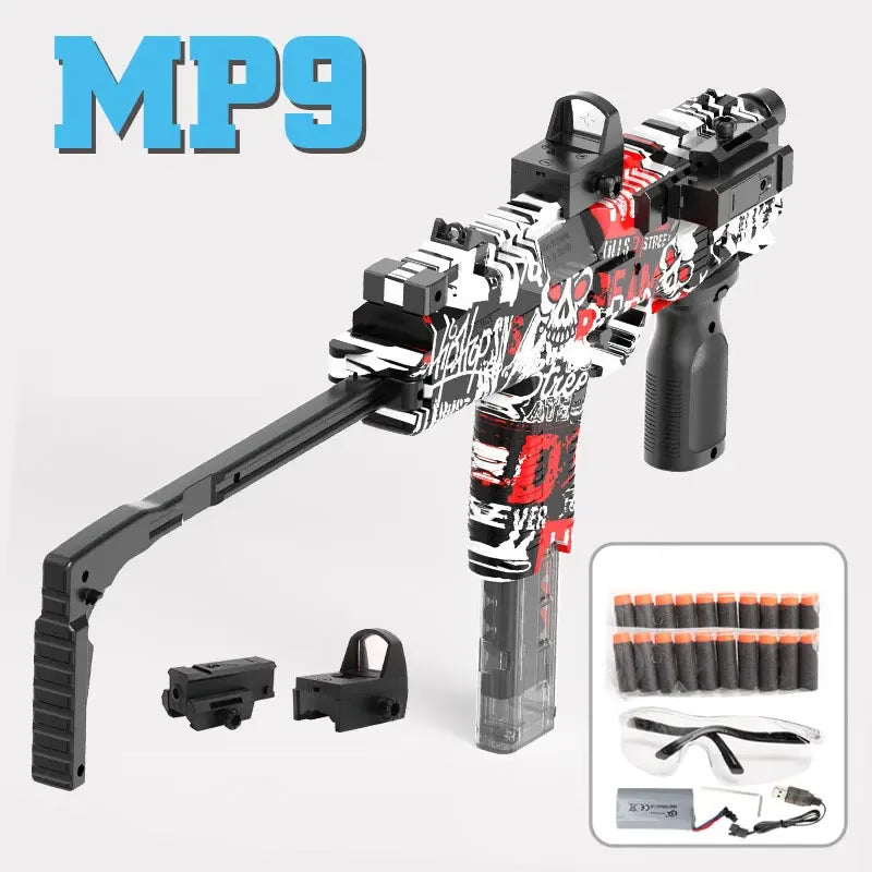 MP9 Toy Gun Electric Foam Dart Blaster Soft Bullet Submachine Gun Automatic Shooting Toys for Adults Teens Outdoor Battle Games
