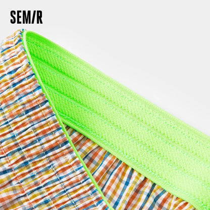 Semir Shorts Men Pure Cotton 2024 New Home Pants Checked Relaxed Five-Point Elastic Waist Straight Leg 2-Piece Set Underwear