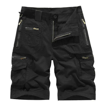 Men's Casual Shorts Summer Multi Pocket Workwear Shorts Male 100% Cotton Solid Breathable Fishing Cargo Knee Length Trousers