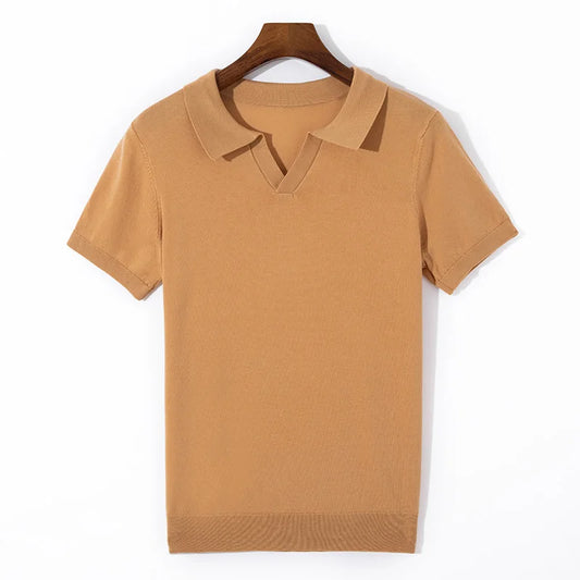 Spring and summer new 100% pure wool business casual knitting technology men's breathable soft lapel Polo short sleeve T-shirt.