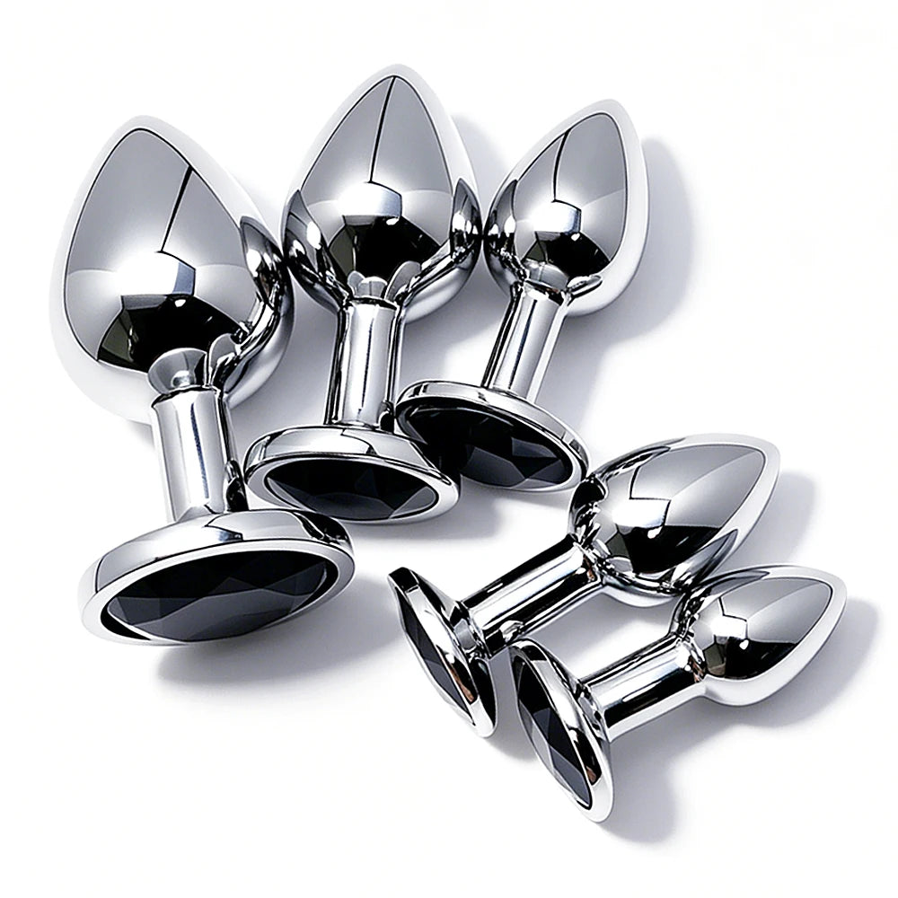 5 Size Black Butt Plug Metal Anal Plug Jewelry Base Beginner to Expert G-Point Massage Dildos Adult Women Toys Adult Men Toys