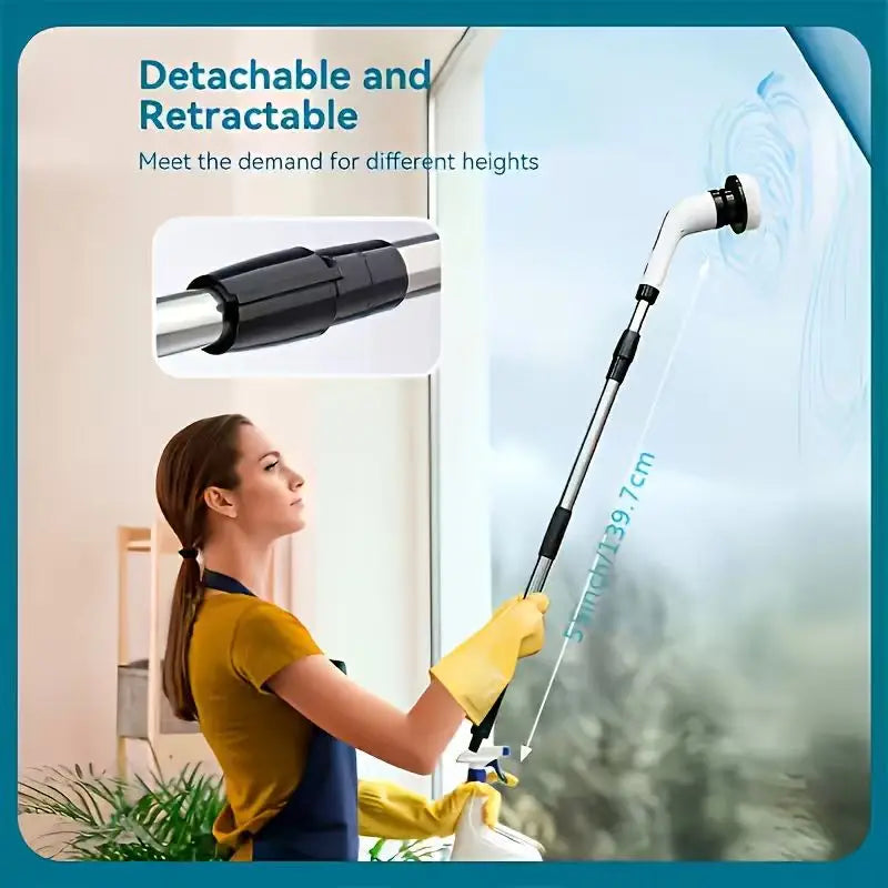 9 in 1 Multifunctional Handheld Electric Cleaning Brush With Telescopic Function, Bathroom Floor And Kitchen Cleaning Tool