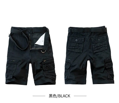 2026 Summer Men's Cotton Cargo Shorts Multi-Pocket Casual Short Pants Male Hiking Loose Solid Jogging Shorts No Belt Plus Size