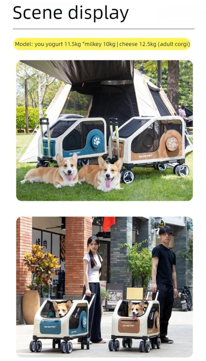 Pet Travel Luggage Cart with Folding Handlebar - Durable Oxford Fabric, Large Capacity, Breathable Mesh, Quiet Wheels