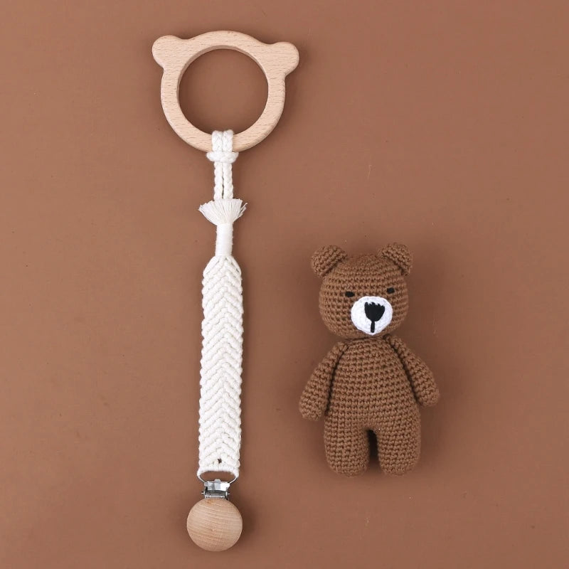 Baby Pacifier Clip Crochet Koalas Handbell Rattle Doll Teether Pacifier Chain Clips Set Dummy Chain Cartoon Teething Toy