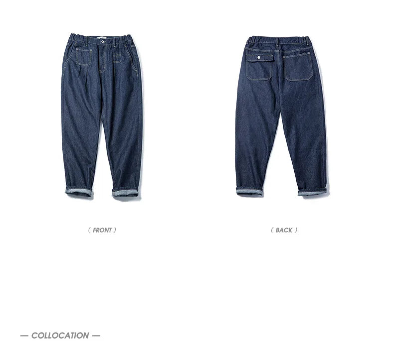 Maden Retro Denim Wash Baggy Men's Jeans Wide Leg Tapered Pants Fashion Casual Streetwear Jean Straight Elastic Men Trousers