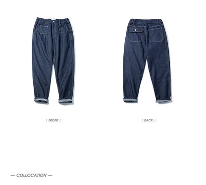 Maden Retro Denim Wash Baggy Men's Jeans Wide Leg Tapered Pants Fashion Casual Streetwear Jean Straight Elastic Men Trousers