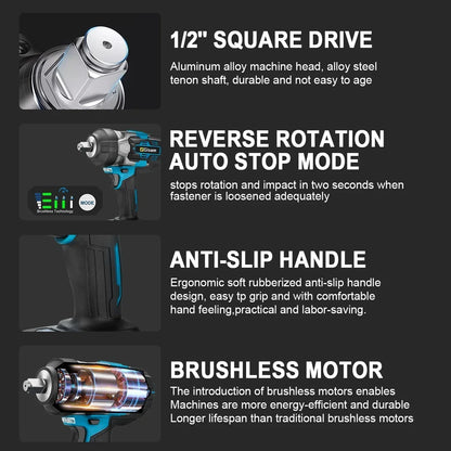 Gisam 2800N.M Brushless Electric Wrench 1/2 Inch Cordless Impact Wrench Electirc Screwdriver Drill For Makita 18V Battery Pin