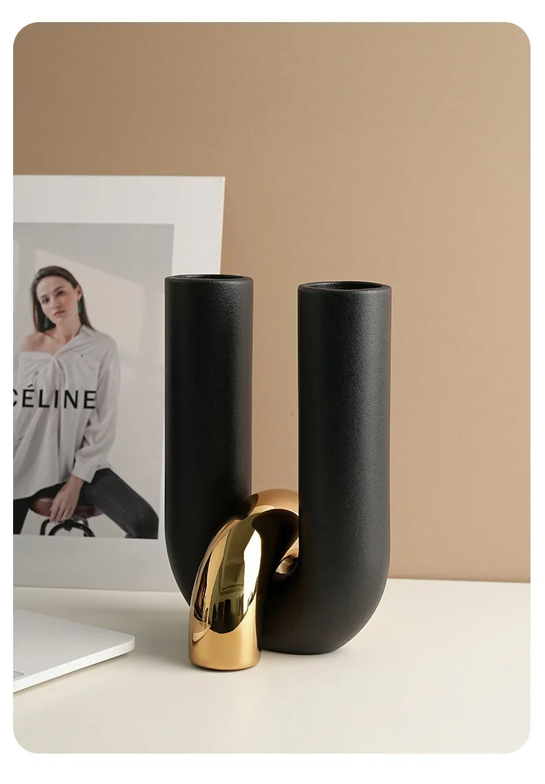 Creative U-shaped Ceramic Vase Flower Pots Desk Decoration Flowers Arrangement Porcelain Floral Vases Room Aesthetic Decor