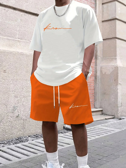 2026 Summer Casual Short-Sleeve Fashionable Breathable Sports Set Loose-Fit Quick-Dry Men's Short-Sleeve Hip-Hop Bear Print Set