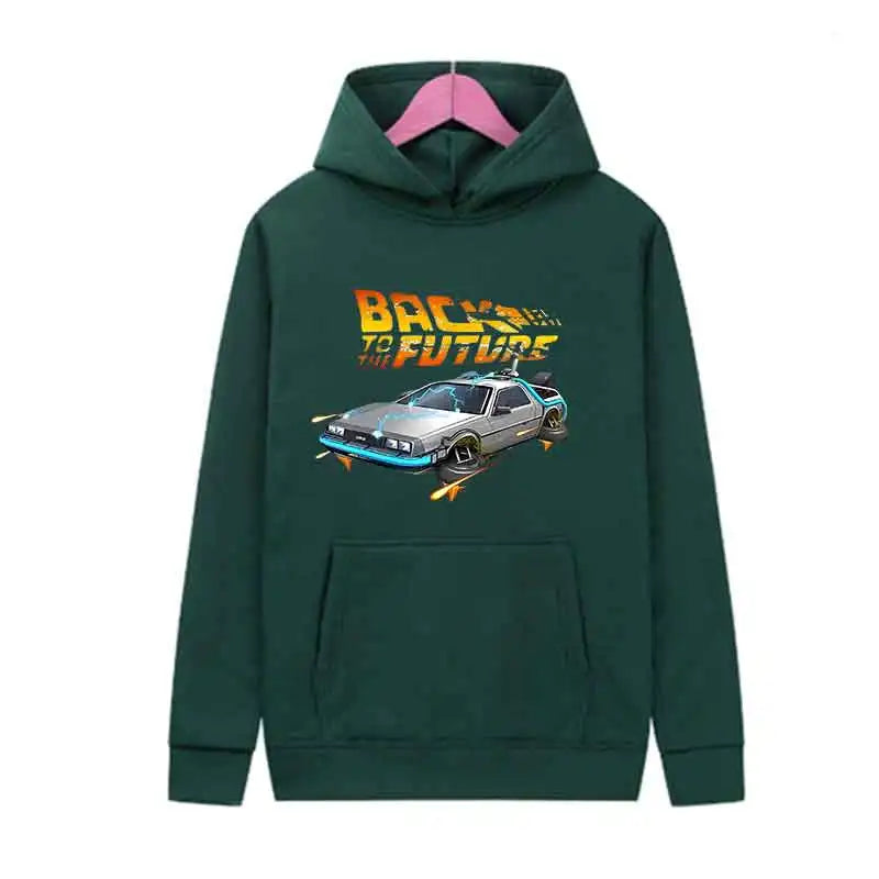 Back To The Future Retro DeLorean Car Print Hoodie Long Sleeve Tops Men Casual Streetwear Pullover Spring Autumn Unisex Clothing