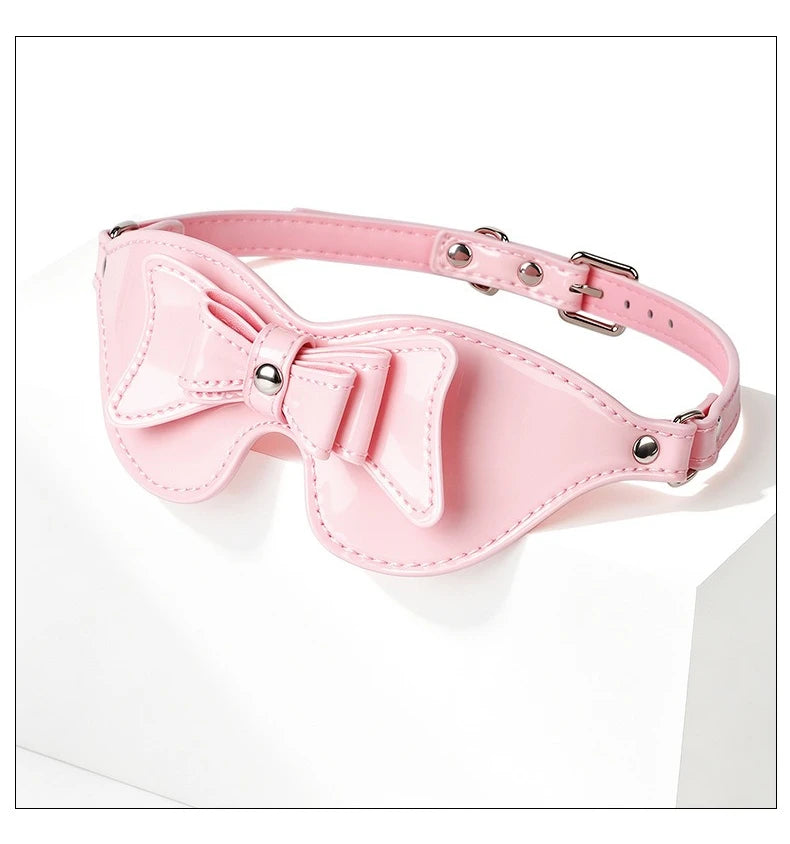 Adult Pink Bow Blindfold Sex Games PU Leather Fetish BDSM Eye Mask For Men Women 18+ Exotic Costumes Sexy Party Club Coslay Mask