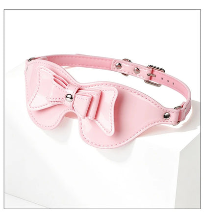 Adult Pink Bow Blindfold Sex Games PU Leather Fetish BDSM Eye Mask For Men Women 18+ Exotic Costumes Sexy Party Club Coslay Mask