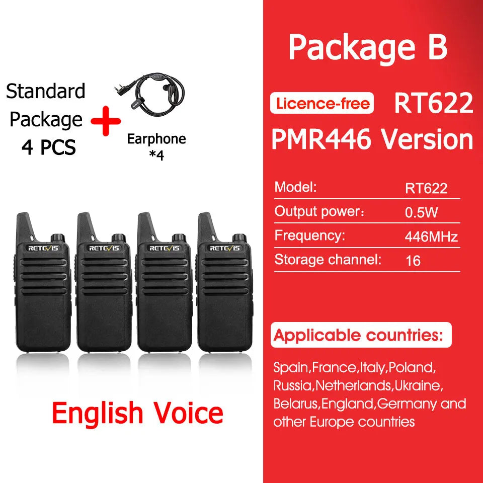 Retevis RT622 Mini Walkie Talkie 4 Pcs Walkie-talkies PMR446 FRS Portable Two Way Radio Communication Radio for Restaurant Hotel