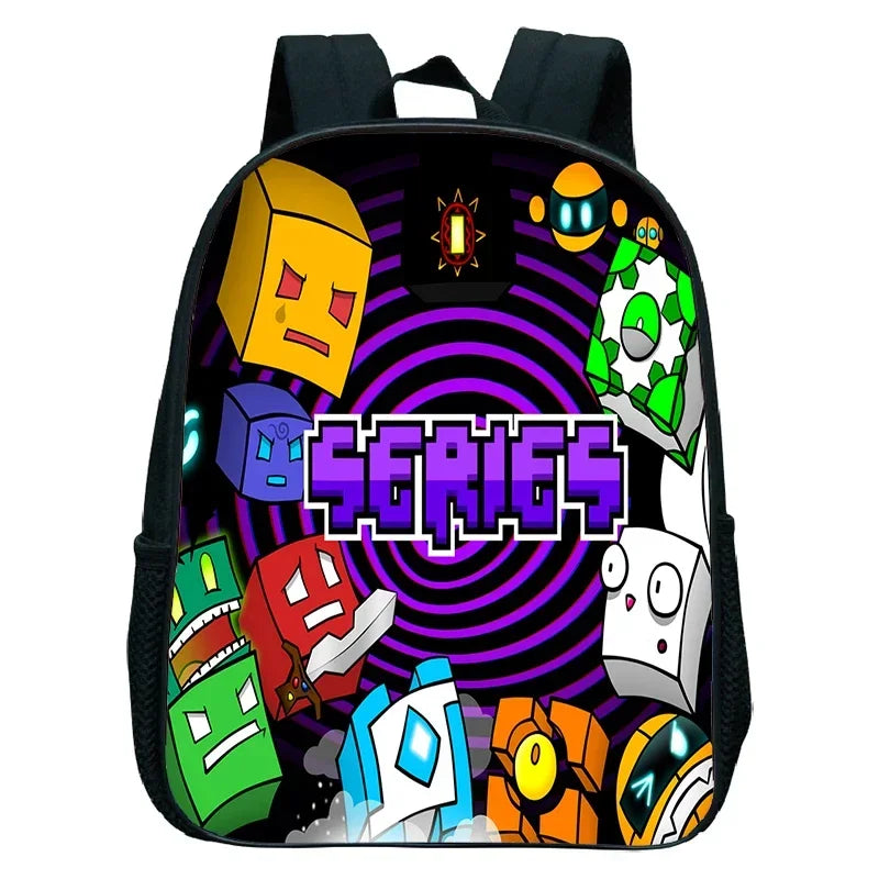 16 Inch Angry Geometry Dash Backpack Boys Girls Bookbag Cartoon Game Kids Kindergarten School Bags Toddler Childcare Backpack