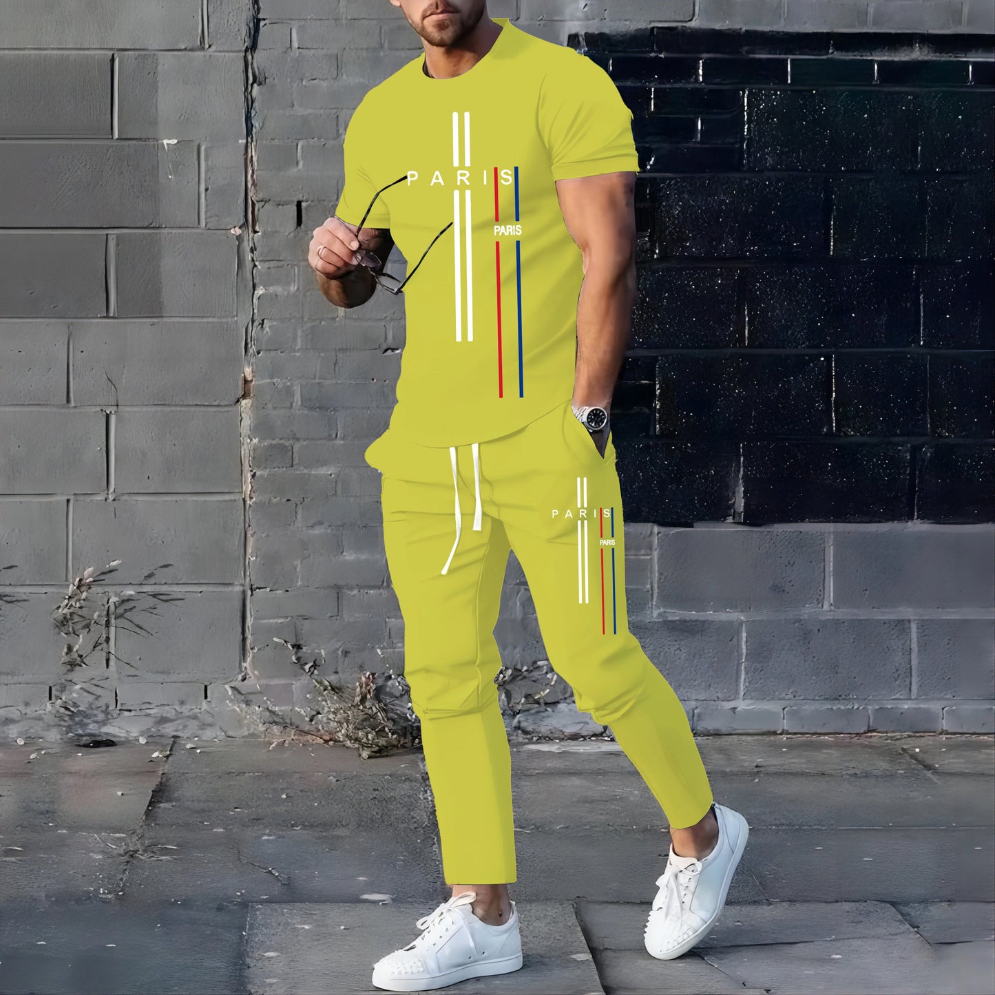 2024 Summer New Fashionable Men's Football Sportswear T-shirt Pants Set Casual Short Sleeve Set Jogging Fitness Clothing