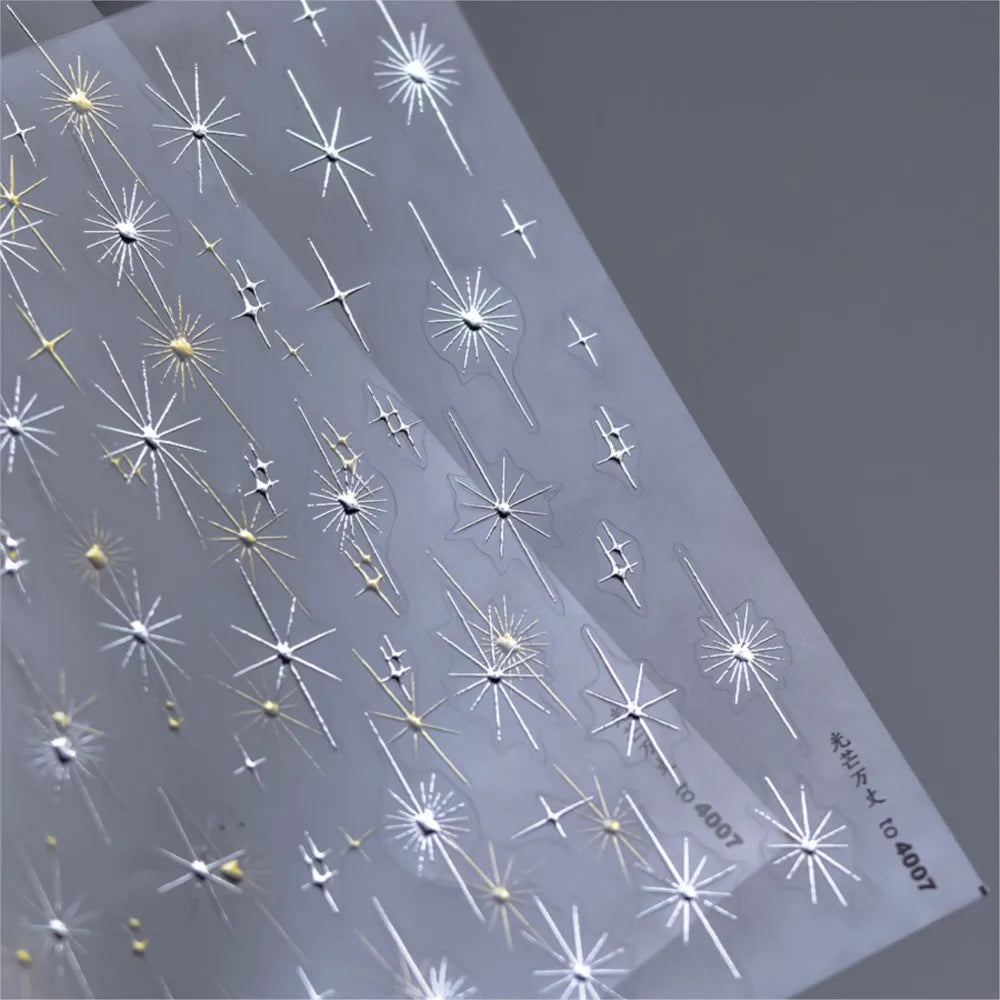 1pcs Sparkle 5D Embossed Star Nail Sticker Metallic Silver Starlight Nail Decals 8*10cm Adhesive Manicure Slider Supplies #Y2K