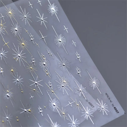 1pcs Sparkle 5D Embossed Star Nail Sticker Metallic Silver Starlight Nail Decals 8*10cm Adhesive Manicure Slider Supplies #Y2K