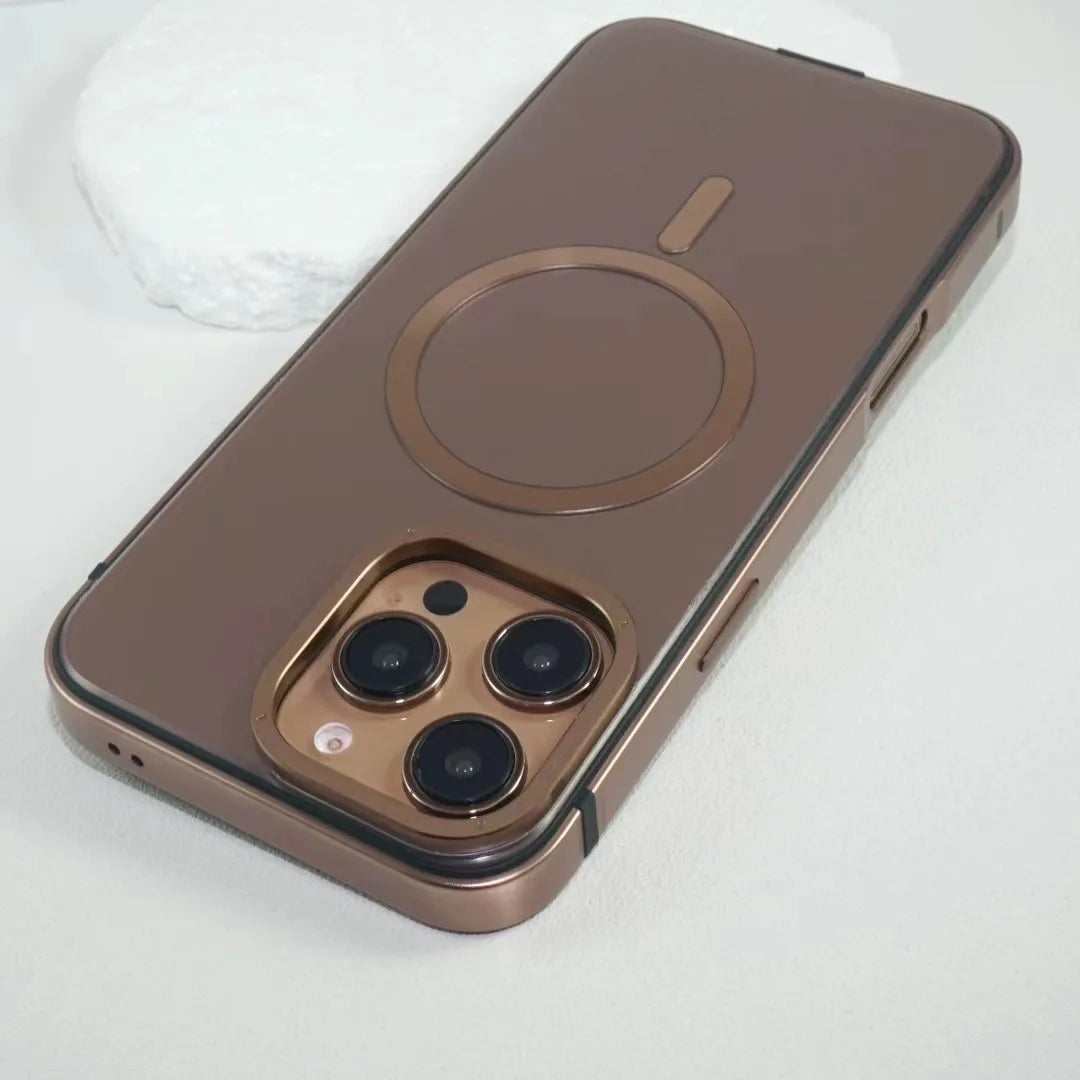 For iphone 16 15 Pro Max Case Raw Titanium Magnetic MagSafe wireless charge Metal frosting Original color protective back cover