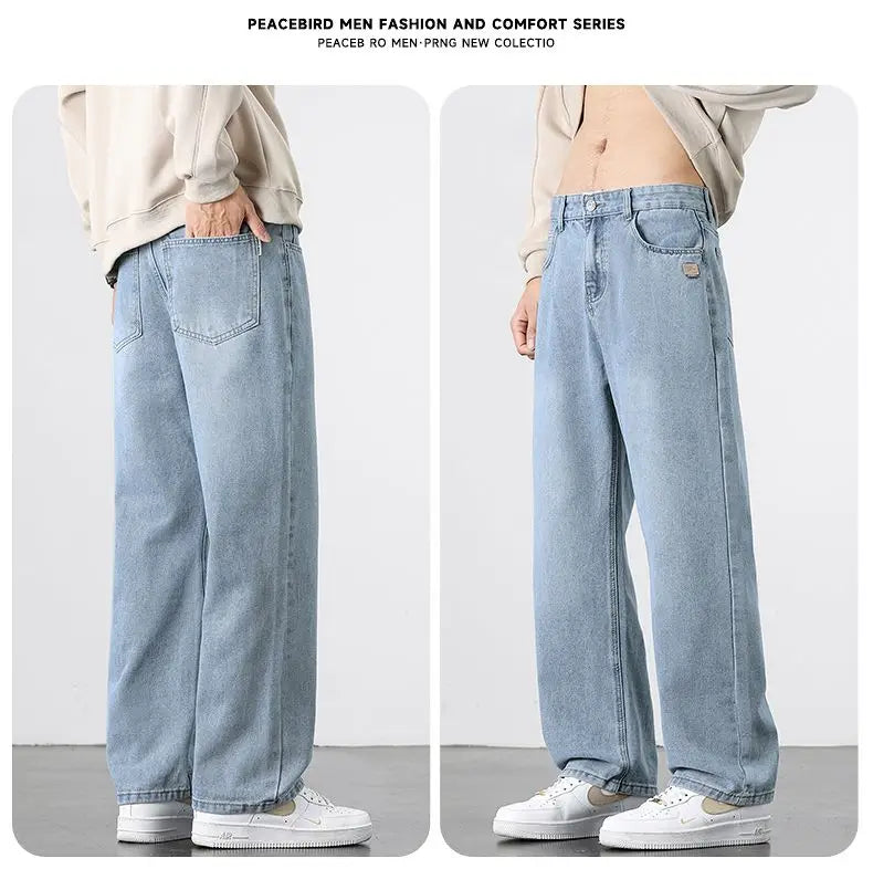 Spring Autumn New Men's Straight Vintage Fit Jeans Casual Trousers High Quality Male Korean Fashion Baggy Wide Leg Denim Pants
