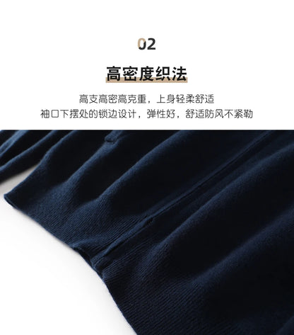 Men's 100% Merino Wool Thickened Sweater Polo Collar Business Zippered Cardigan Autumn Winter New Cashmere Jacket Knitted Top