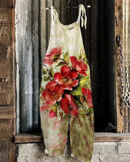 Women Jumpsuits Overalls Sleeveless Slash Neck Print Floral Wide Leg Pants High Street Autumn 2026 Casual Loose Backless