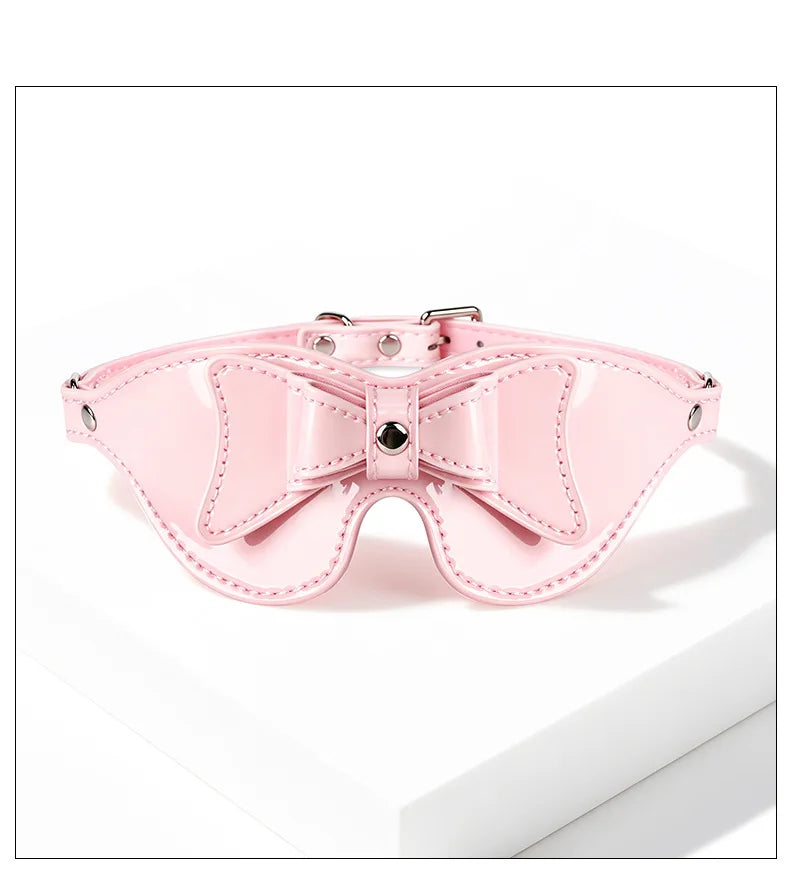 Adult Pink Bow Blindfold Sex Games PU Leather Fetish BDSM Eye Mask For Men Women 18+ Exotic Costumes Sexy Party Club Coslay Mask