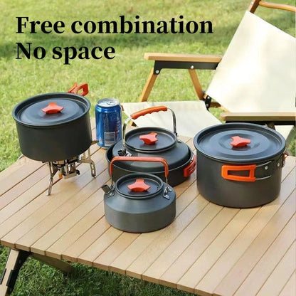 Camping Cookware Cooking Kettle Pot Hiking Picnic Equipment Portable Frying Pan Hanging Pot, Hiking Picnic Tableware