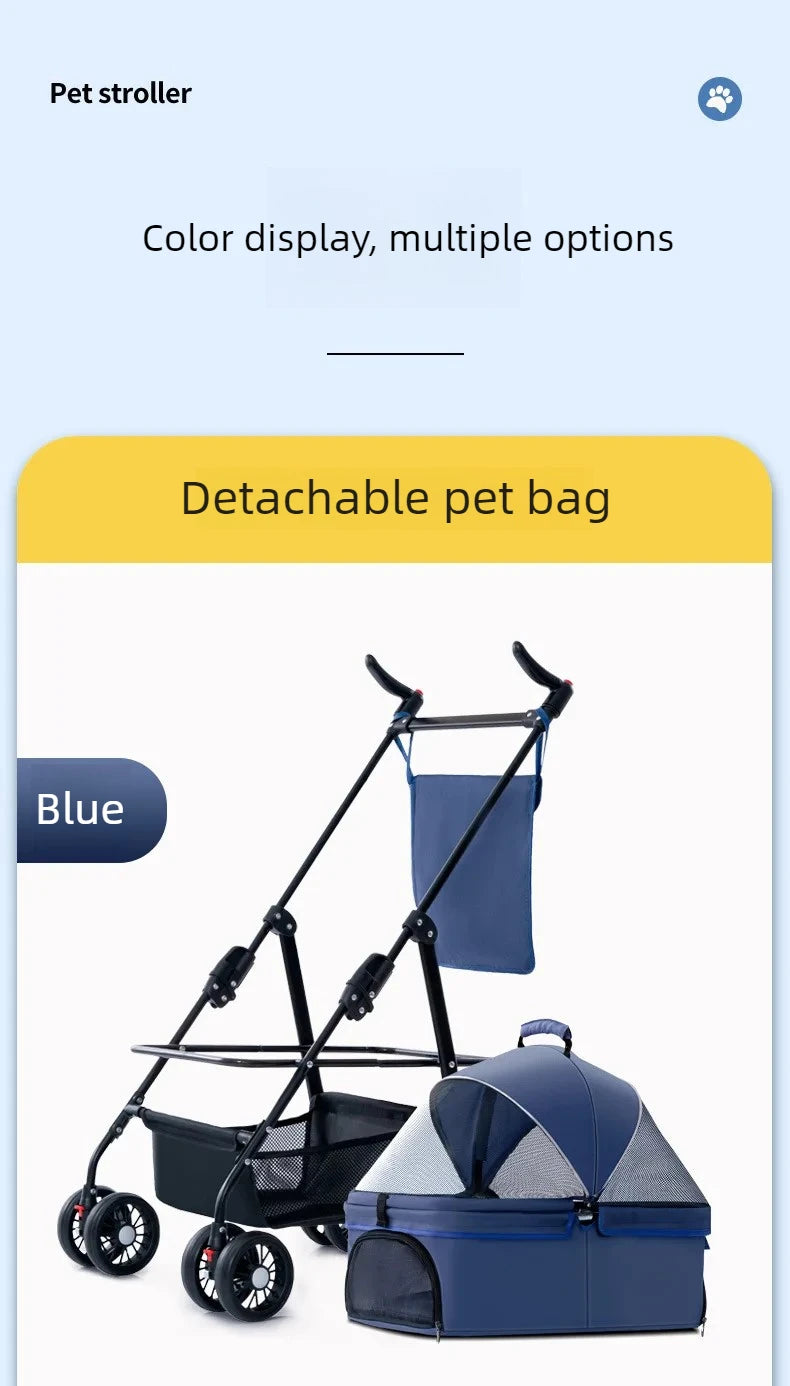4 Wheel Foldable Pet Stroller Detachable Carrier for Small Dogs Cats, Lightweight Travel Pet Cart with Breathable Mesh