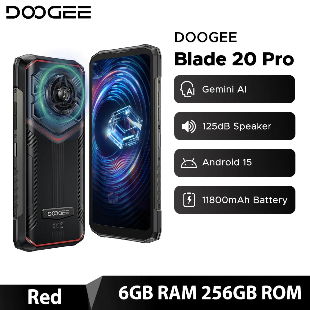 DOOGEE Blade20 Pro Rugged Phone 125dB Speaker Gemini AI 11800mAh Battery 6.6'' Display Android 15 Global Version Smartphone NFC