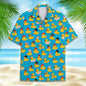 Funny Neon Rubber Duck Hawaiian Shirt for Men Galaxy Yellow Duck Mens Hawaiian Casual Button Down Shirts Short Sleeve Shirt Tops